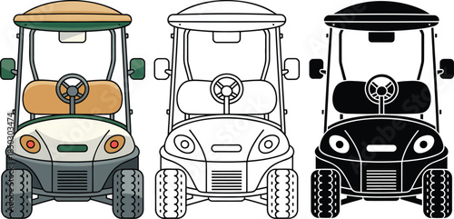 Golf cart silhouette & Outline and illustration set isolated on transparent background