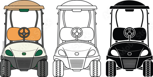 Golf cart silhouette & Outline and illustration set isolated on transparent background