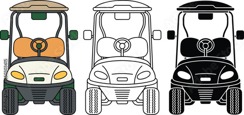 Golf cart silhouette & Outline and illustration set isolated on transparent background