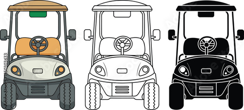Golf cart silhouette & Outline and illustration set isolated on transparent background
