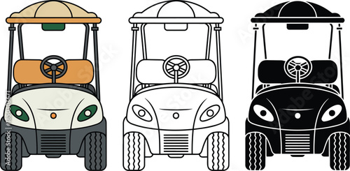 Golf cart silhouette & Outline and illustration set isolated on transparent background