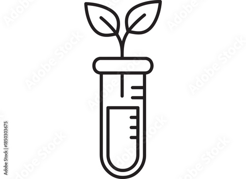 Plant growth in a test tube line art illustration on transparent background silhouette