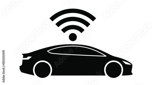 Connected car with wireless signal depicting modern automotive technology and data communication