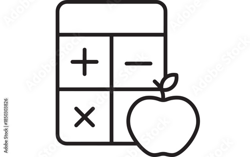 Simple calculator with apple illustration on transparent background silhouette