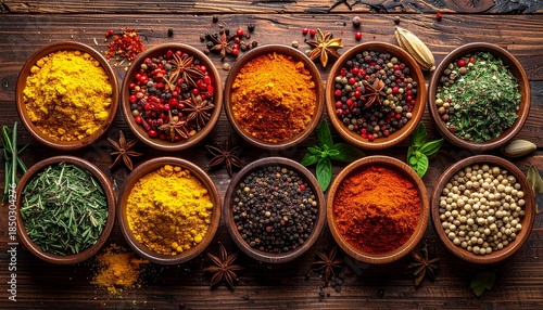 spices on a wooden table