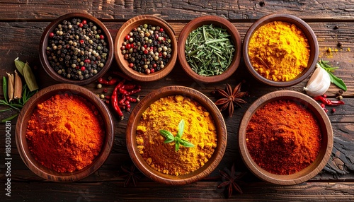 spices on a wooden table