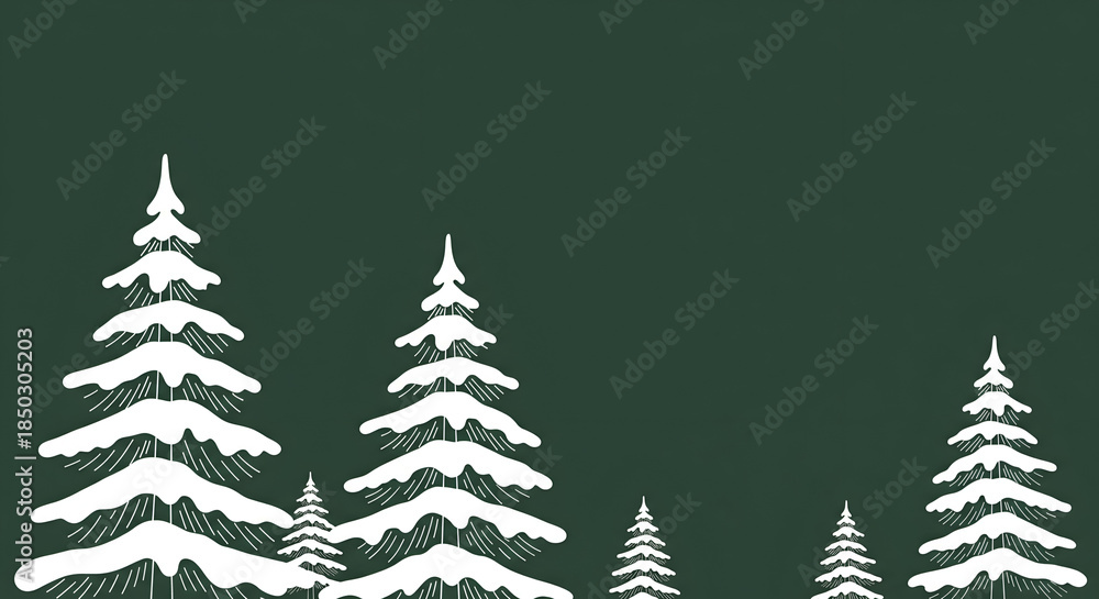 Fototapeta premium Snowy Christmas Trees Vector Illustration, Winter Forest Scene