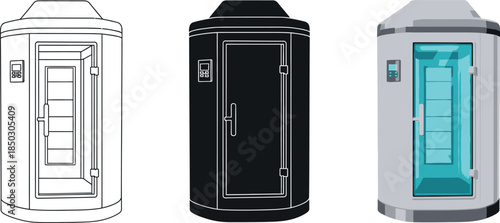 Collection of cryotherapy chambers diverse vector illustrations for health and wellness concepts isolated on white background