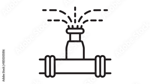 Simple line art sprinkler icon with water spray on transparent background silhouette