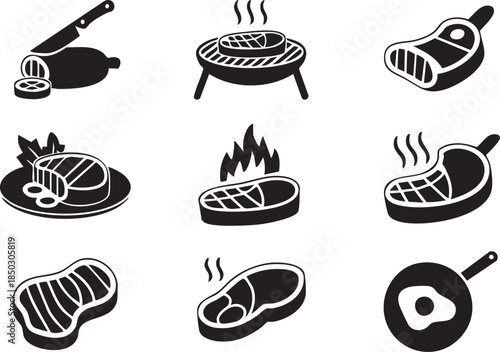 Barbecue, meat silhouette icon set. grilling, cooking symbols silhouette collection