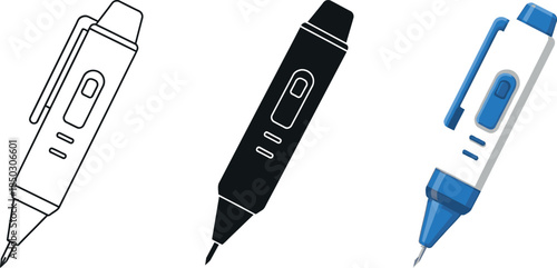 Set of voltage tester pens outline silhouette and color vector illustrations for electrical testing and safety concepts isolated on white