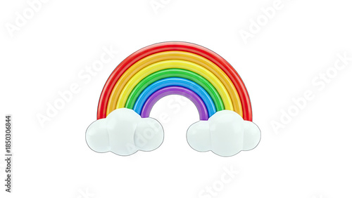 Colorful Rainbow with Clouds on White Background