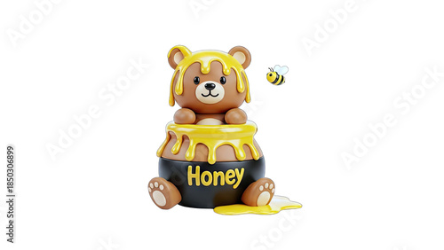 Cute Bear with Honey Pot and Bee Illustration