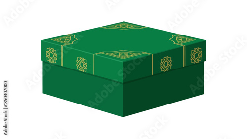 A beautifully crafted emerald green gift box with intricate golden detailing, perfect for presenting special presents