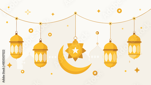 Elegant golden Islamic motifs displayed on a pristine white background, highlighting intricate decorative artistry..eps