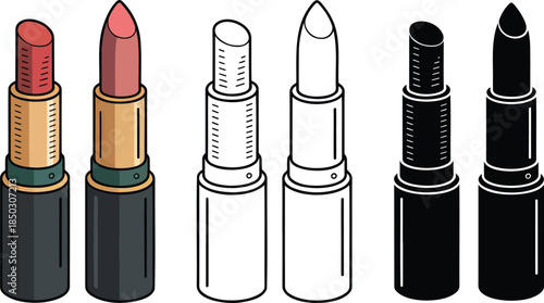 Lipstick silhouette & Outline and illustration set isolated on transparent background