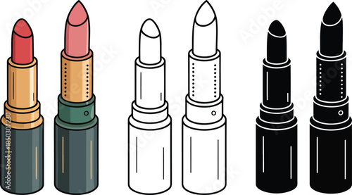 Lipstick silhouette & Outline and illustration set isolated on transparent background