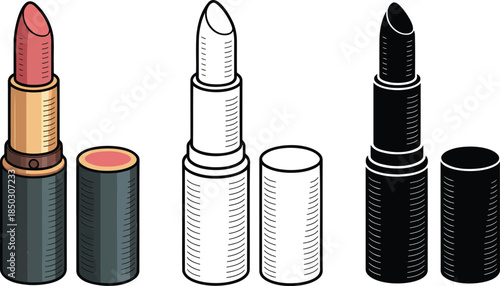 Lipstick silhouette & Outline and illustration set isolated on transparent background