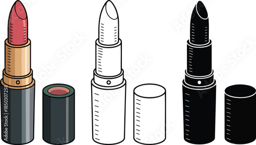 Lipstick silhouette & Outline and illustration set isolated on transparent background