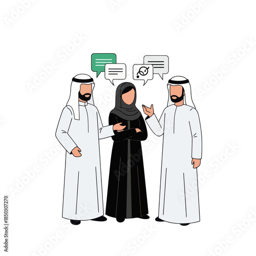 Middle Eastern professionals in a discussion about digital transformation and innovation