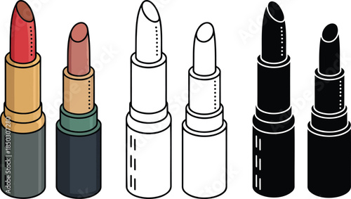 Lipstick silhouette & Outline and illustration set isolated on transparent background