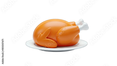 Roasted Turkey on Plate Isolated on White Background