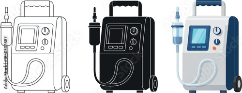 Portable ventilator machine set medical equipment illustration for healthcare respiratory support device on white background