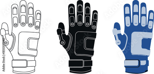 Set of protective gloves icons including outline silhouette and color vector designs for sports and safety applications