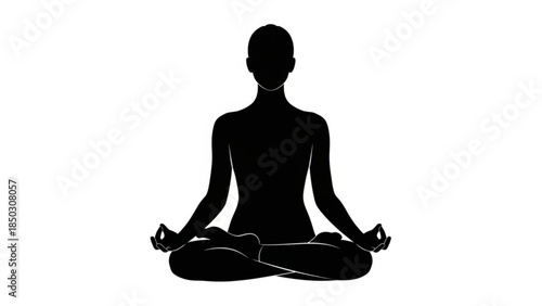 Black silhouette of a person meditating in lotus position for yoga and relaxation concepts