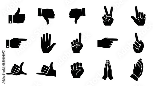 Collection of various hand gestures and signs on for communication