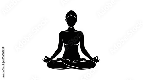 Black silhouette of a woman meditating in lotus position in a peaceful and serene environment