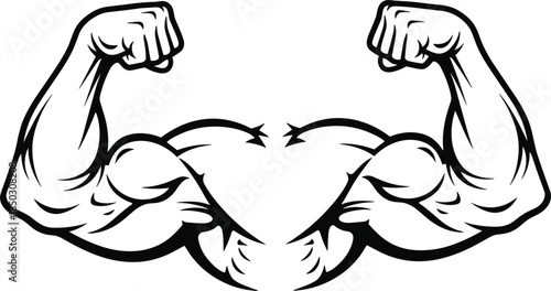 Vector illustration of muscular arms flexing, bold black line styleVector illustration of muscular arms flexing, bold black line style