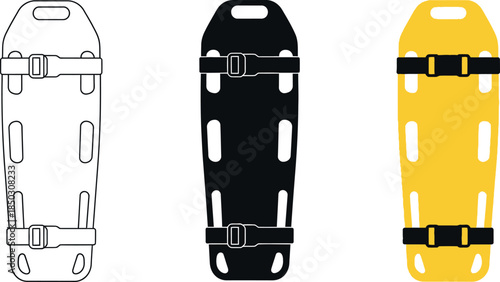 Set of medical rescue stretchers flat vector illustrations of emergency equipment for first aid and rescue operations isolated on white