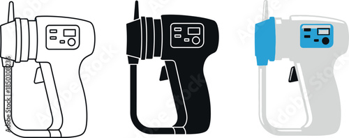 Set of three digital thermometer icons outline silhouette and color vector illustrations for temperature measurement isolated on white