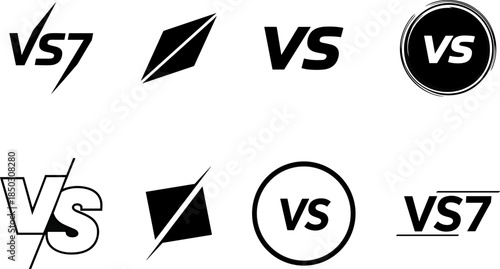 Vector logo set featuring VS and VS7 letterforms, geometric branding symbolsVector logo set featuring VS and VS7 letterforms, geometric branding symbols