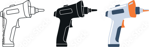 Set of three infrared thermometers outline silhouette and color vector illustrations for science and industry isolated on white