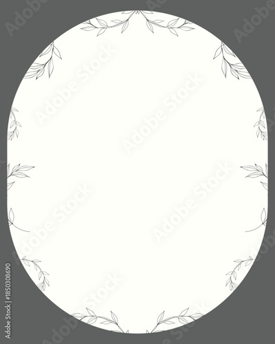 Funeral round card. Empty card. Floral frame.