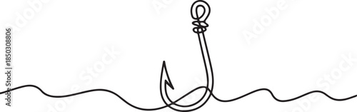 Fishing hook line continuous drawing vector. One line Hook vector background. one line Art icon drawing