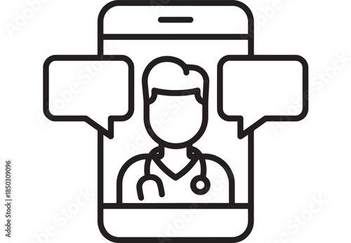 Doctor consultation via smartphone speech bubbles and silhouette on transparent background