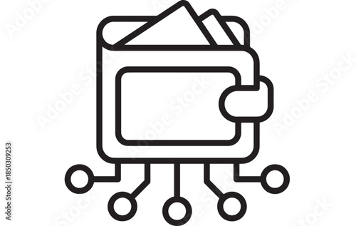 Simple wallet outline with cash and card slots on transparent background silhouette