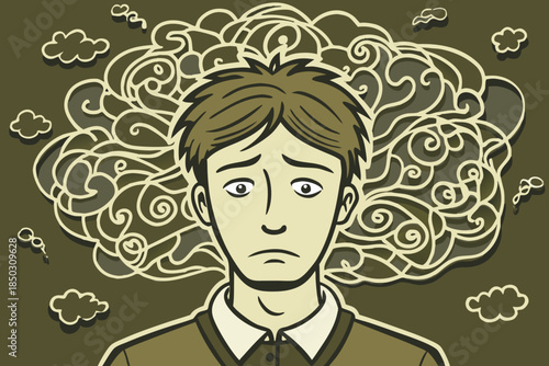 Overthinking Mind and Mental Confusion Concept Illustration