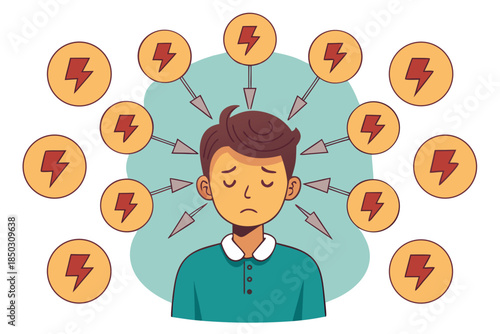Anxiety and Emotional Pressure Concept with Repeating Stress Icons Illustration