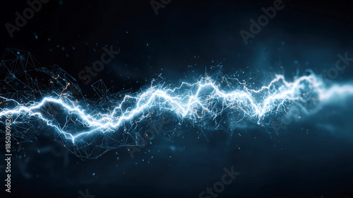 Dynamic Abstract Electrical Lightning Bolt Background Featuring Powerful Blue Energy Discharge, Glowing Network Connections, Luminous Plasma Sparks, and High-Tech Digital Connectivity Concept Art