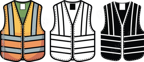 Safety vest silhouette & Outline and illustration set isolated on transparent background