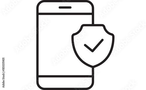 Mobile phone security protection icon with shield perfect for designs on transparent background silhouette