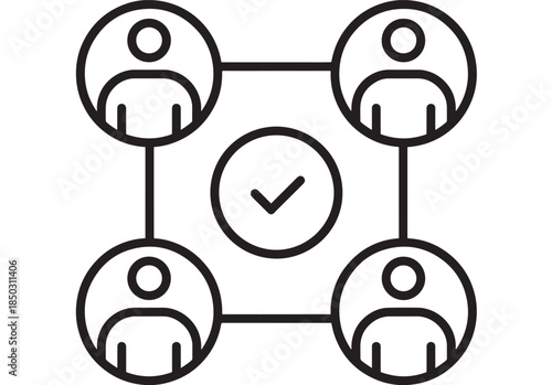 Network of people connected with a checkmark linear design on transparent background silhouette
