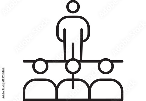 Simple line art illustration of a speaker with audience on transparent background silhouette