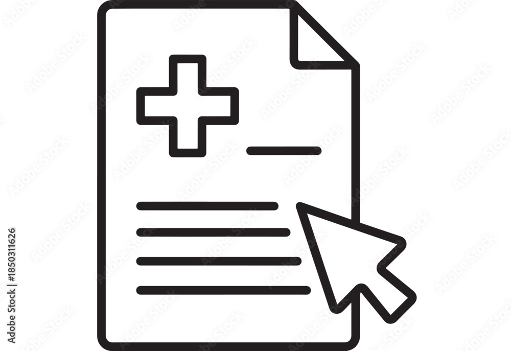 Fototapeta premium Medical report with a cursor line art icon on transparent background silhouette