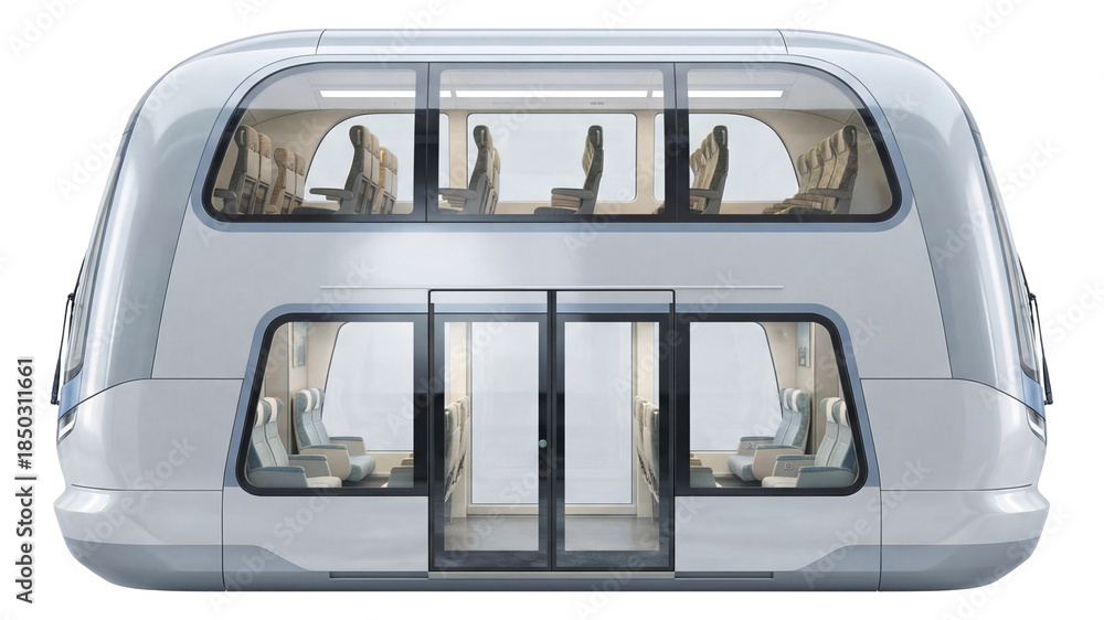 Obraz premium Two-level train car featuring upper and lower seating sections.