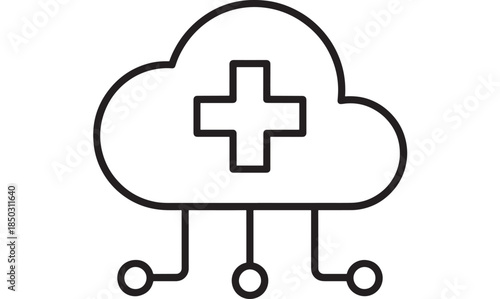 Medical cloud with a plus sign data connections on transparent background silhouette